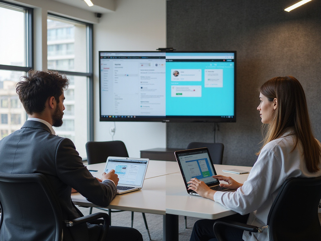 Photorealistic comparison of Revsure and Usermaven in a business environment