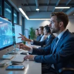 Professionals in modern office analyzing accounts receivable reconciliation data