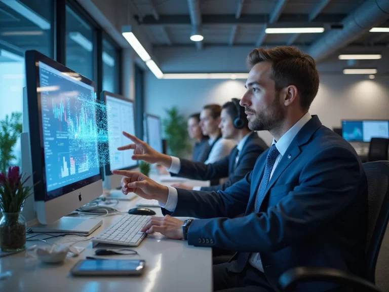 Professionals in modern office analyzing accounts receivable reconciliation data