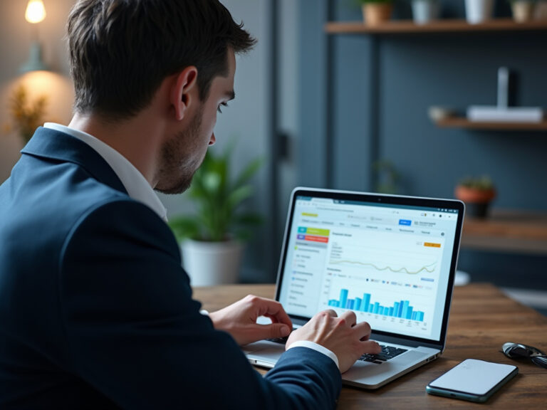 Man reviewing Appsflyer interface on laptop in tech-focused environment