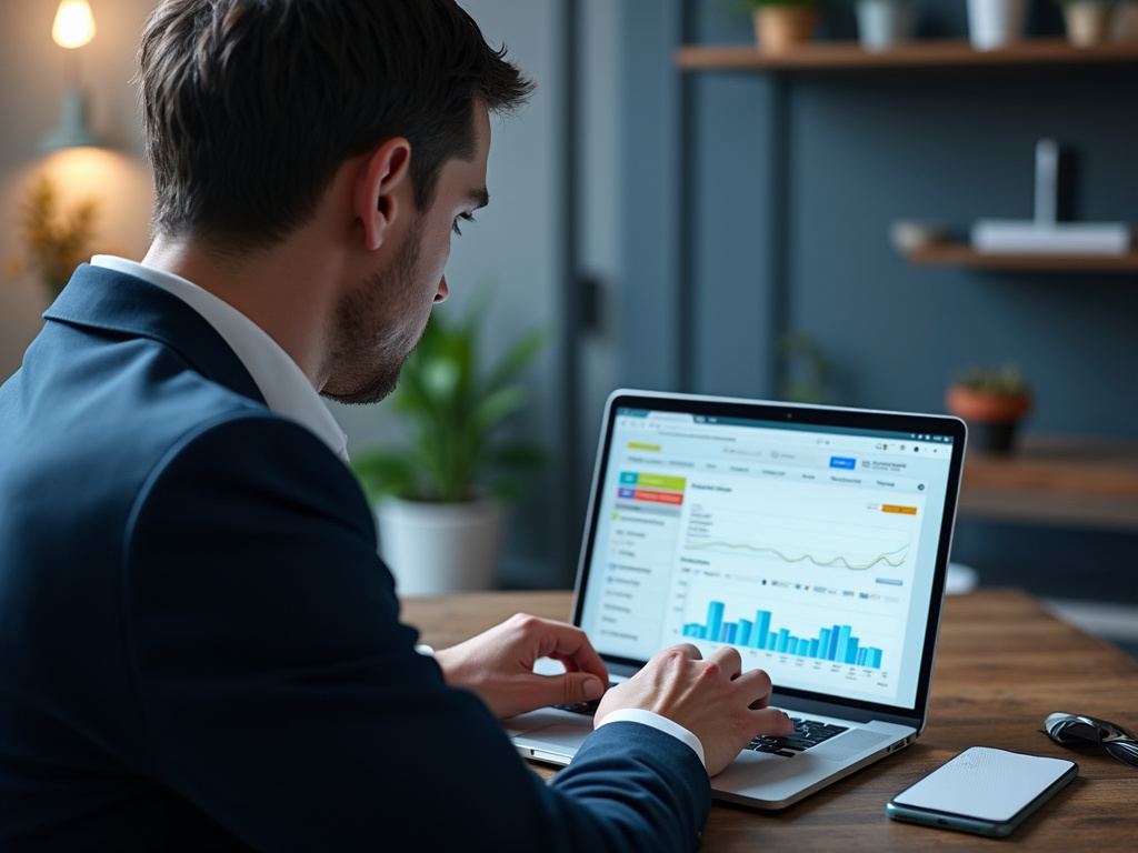 Man reviewing Appsflyer interface on laptop in tech-focused environment