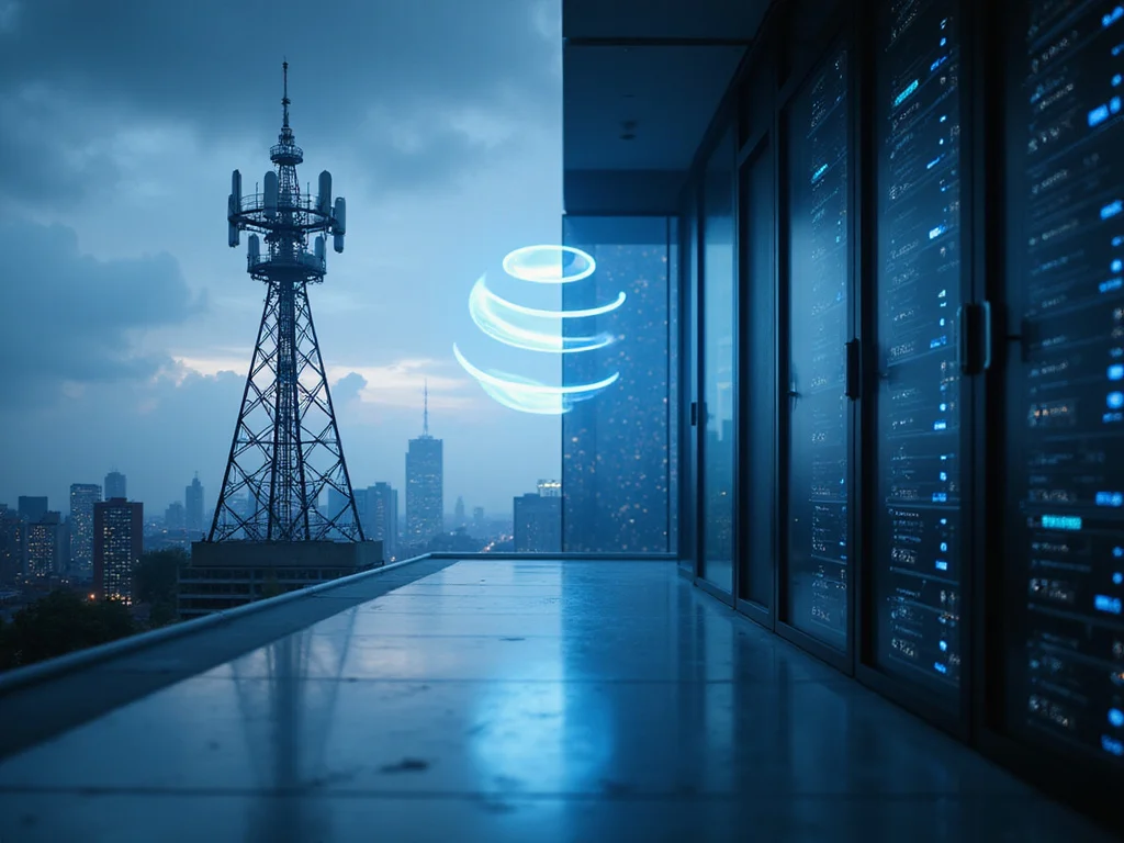 Comparative view of AT&T network tower and NetApp data center.