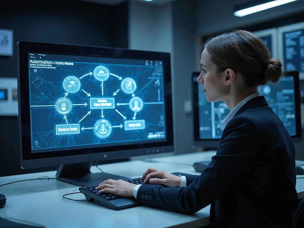 Futuristic control room comparing Automation Anywhere and SAP systems