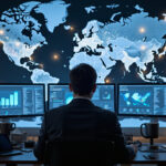 Man analyzing Cato Networks SD-WAN data in high-tech global office