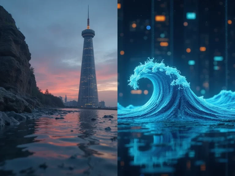 Futuristic cyber security scene with Checkpoint tower and Cyren wave