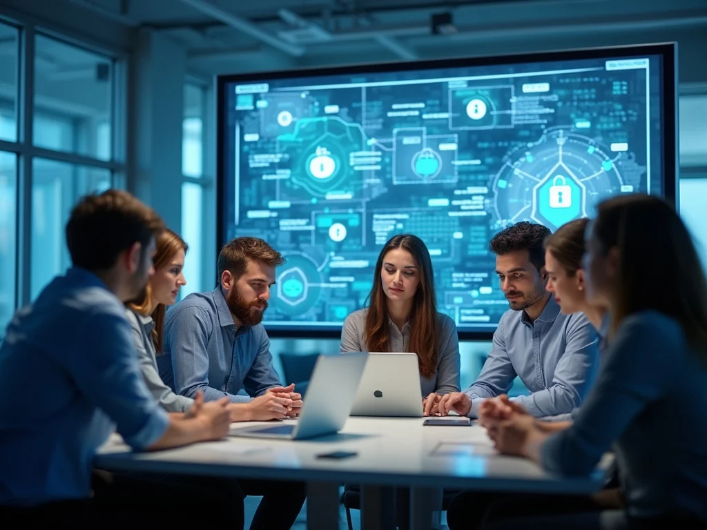 Diverse professionals discussing CNAPP in a modern tech-savvy office.
