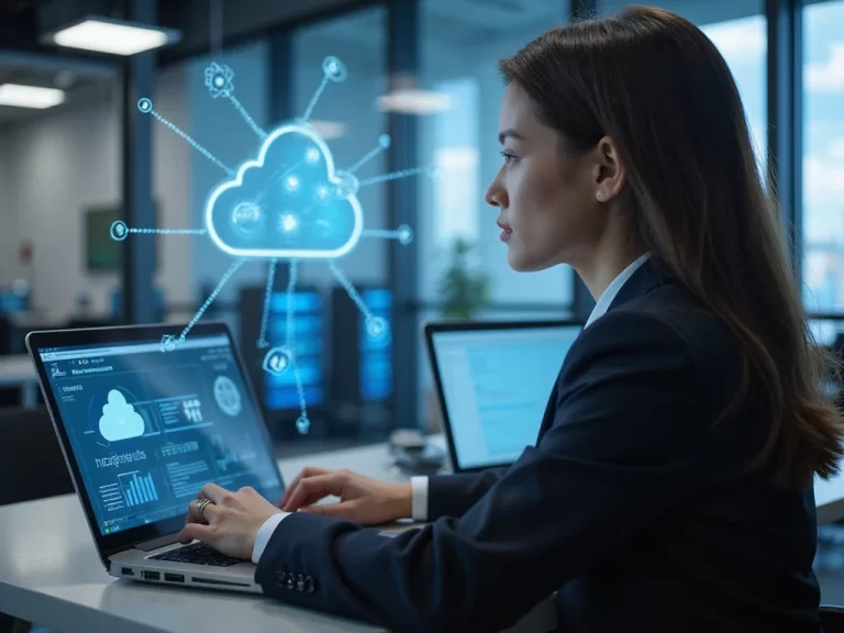Professional using computer for Cloud Security Posture Management