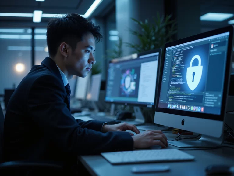 Professionally dressed individual working on Cloudflare Zero Trust technology