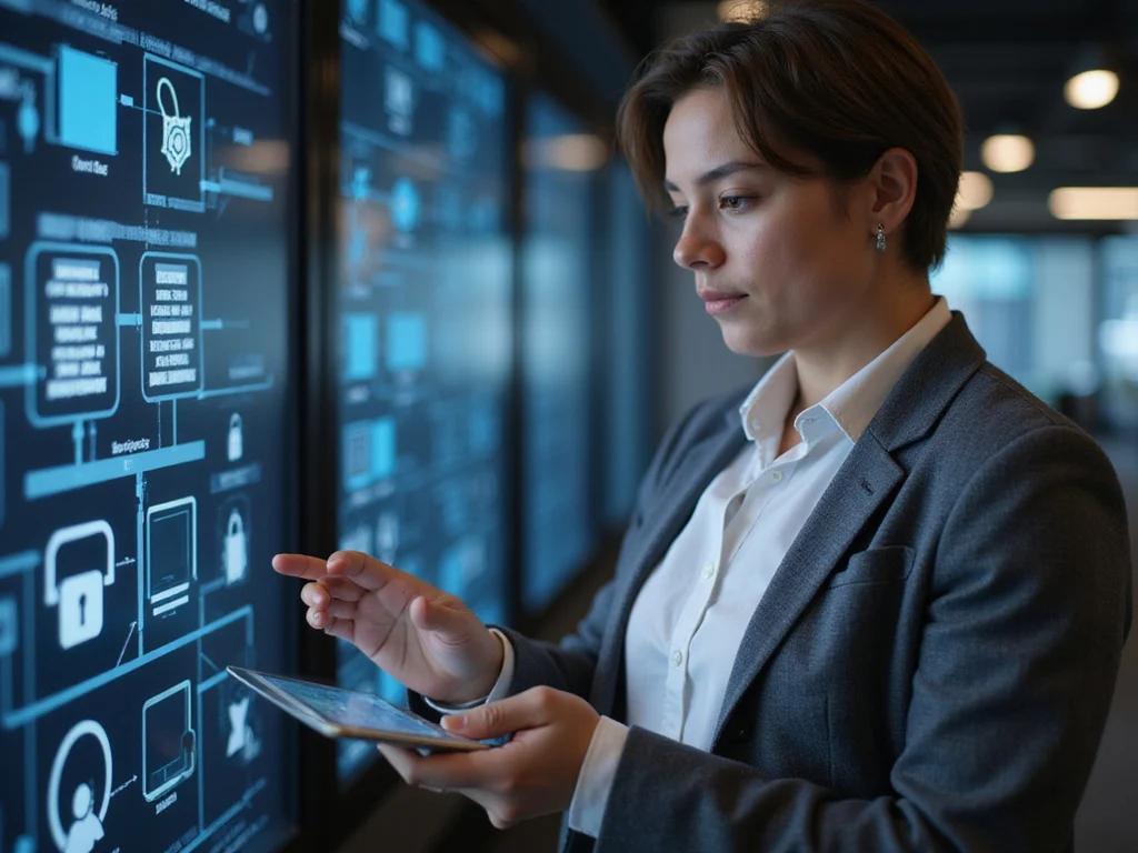 Person using laptop for container security in a tech-oriented setting