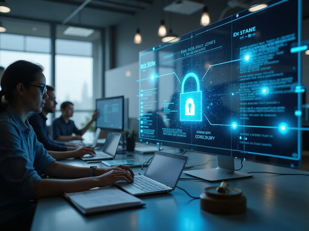 Diverse professionals working on DSPM in a modern office environment