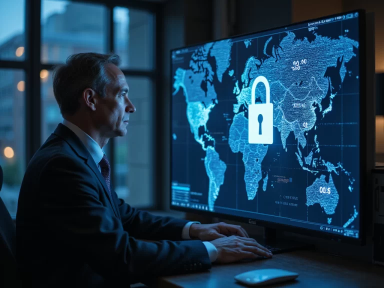 Zero trust cybersecurity concept with digital lock and global map