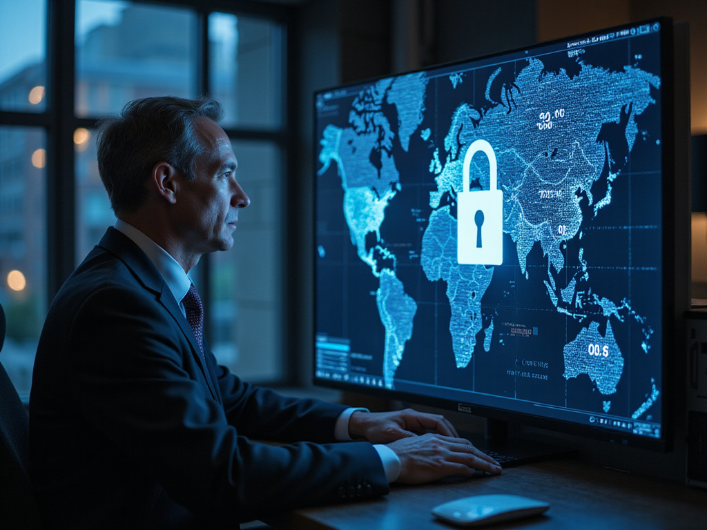 Zero trust cybersecurity concept with digital lock and global map
