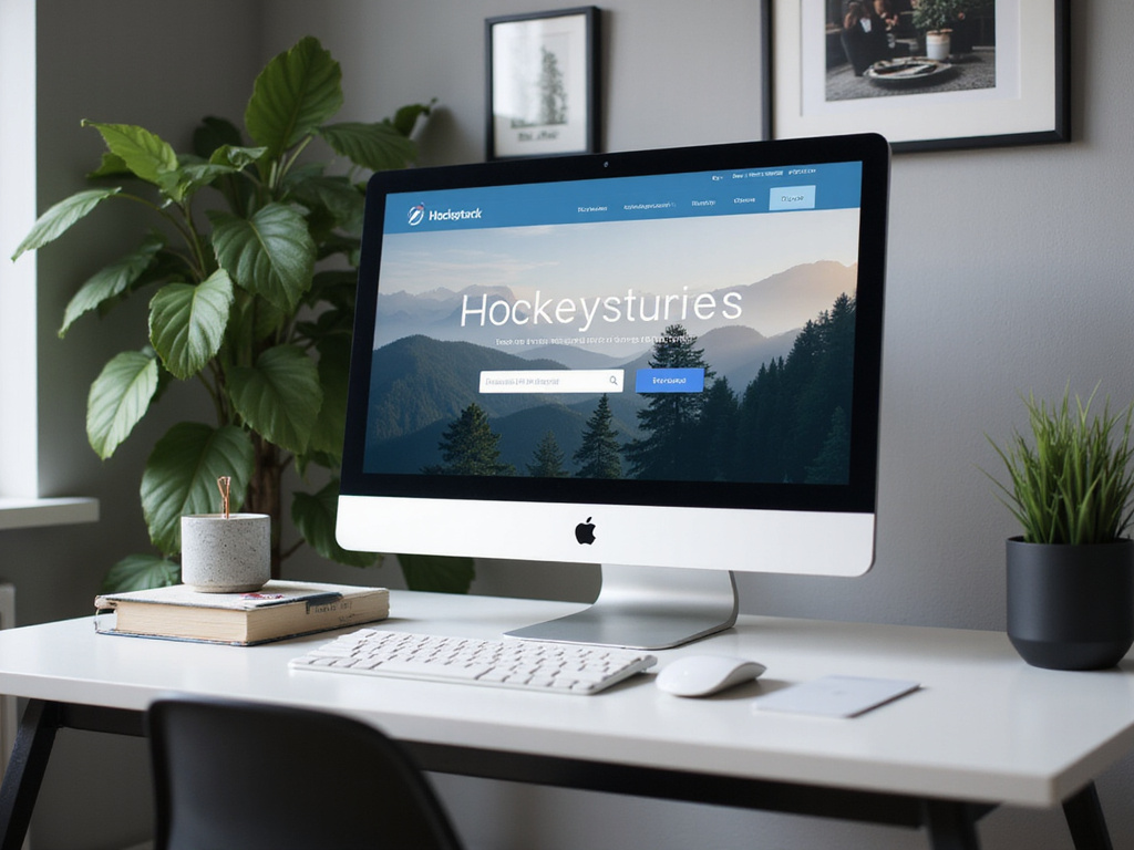 Computer on desk displaying Hockeystack website in professional office setting