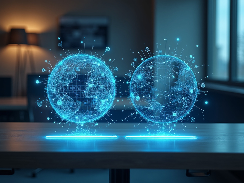 Abstract representations of Full Circle Insights and Ruler Analytics on a desk