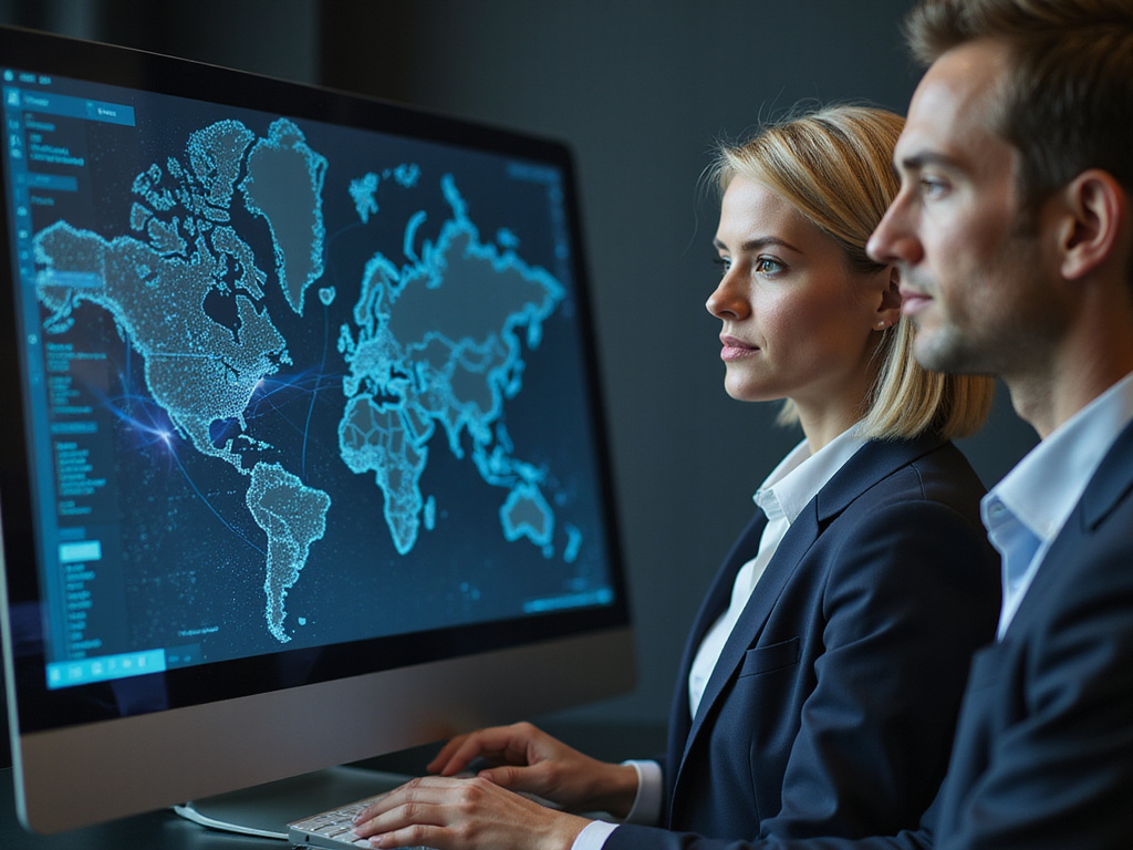 Business professionals analyzing Gartner SASE digital map on computer