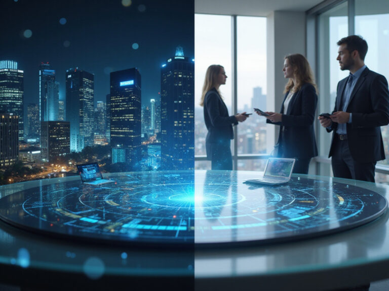 Hockeystack laptop and Dreamdata touch screen in business environment