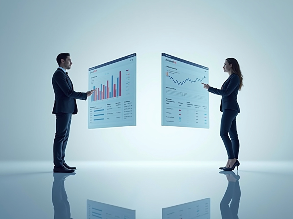 Professionals comparing Hockeystack and Factors.AI analytics dashboards