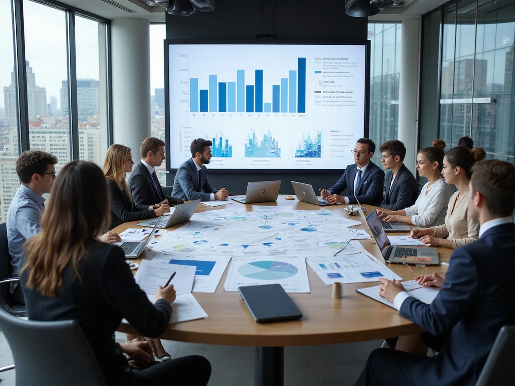 Diverse team discussing indirect cash flow forecasting in corporate meeting.