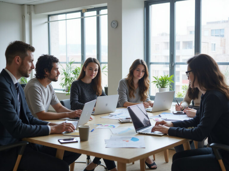 Diverse team discussing Infinigrow Pricing in modern office environment