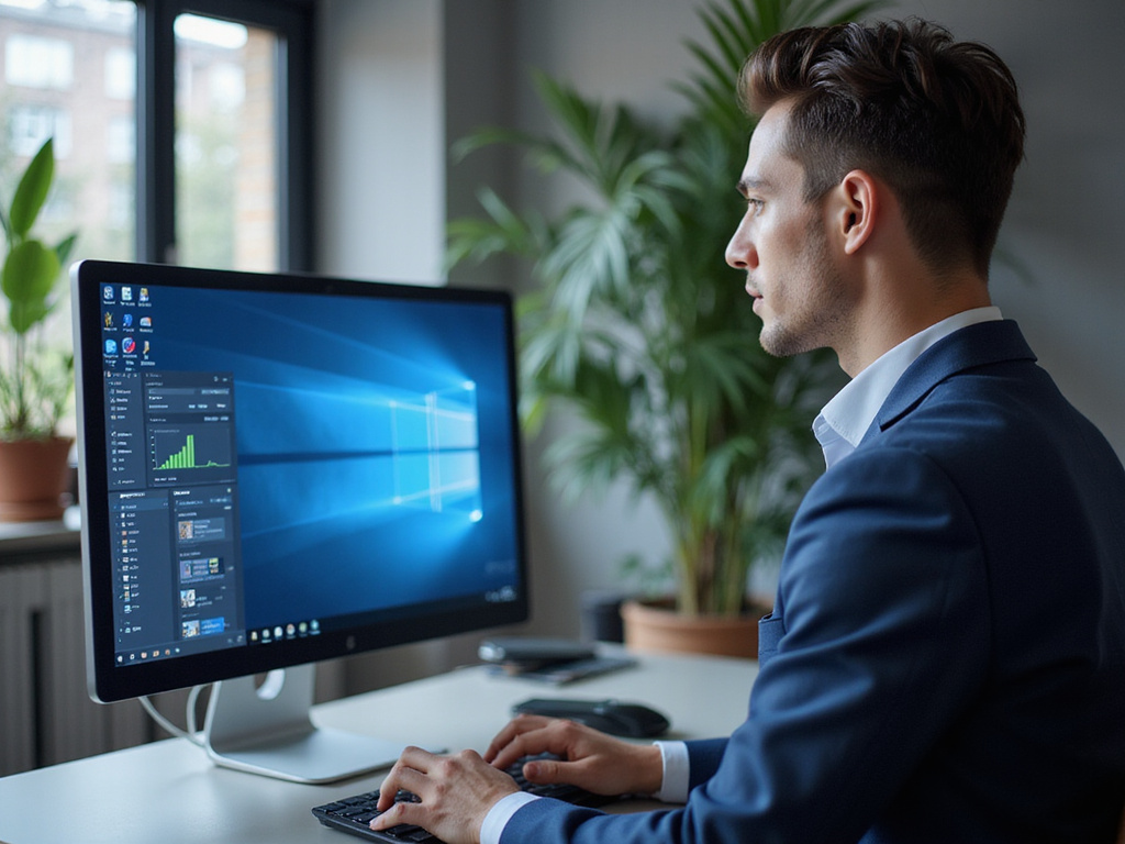 Business casual professional analyzing Kochava Review on desktop computer