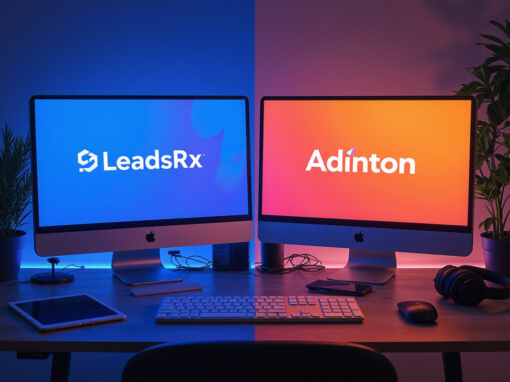 Comparative image of LeadsRx and Adinton marketing platforms workstations