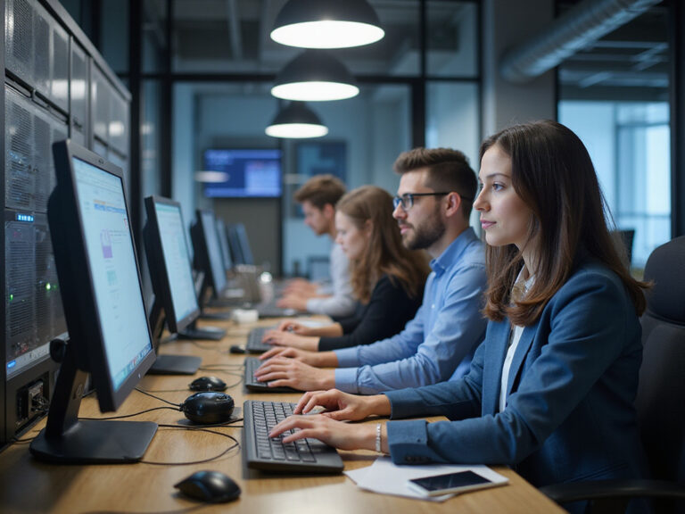 Professionals managing SD-WAN in a modern business environment