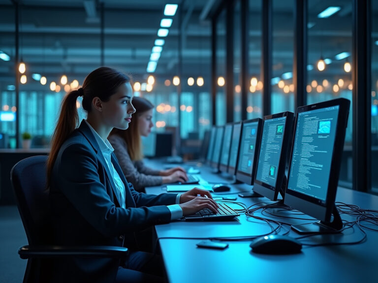 Professionals working on managed sdwan services in a modern office