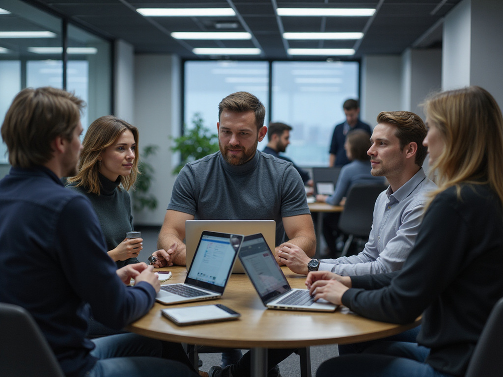 Professionals using modern devices in OX Security demo scene