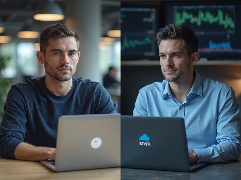 Comparative image of professionals using OX Security and Snyk Code to Cloud