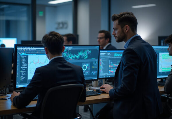 Cybersecurity team conducting continuous product security risk management.