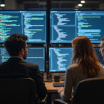 Developers receiving real-time security guidance in modern workspace