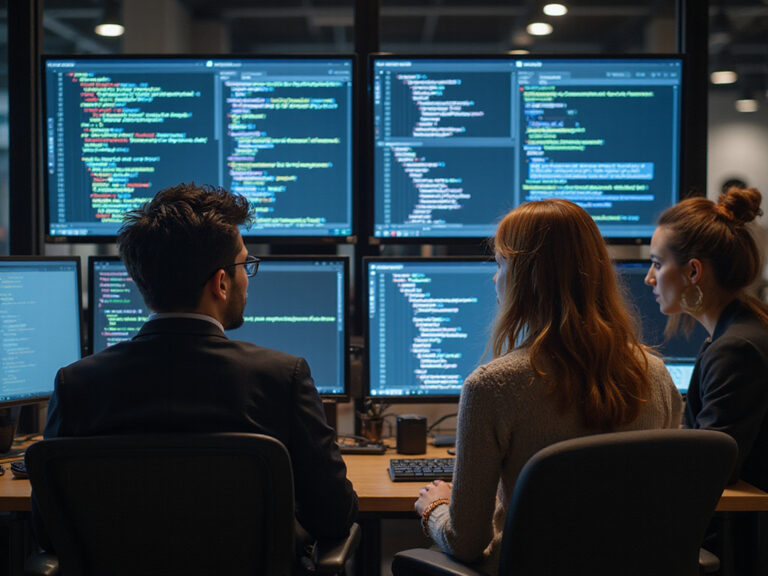 Developers receiving real-time security guidance in modern workspace