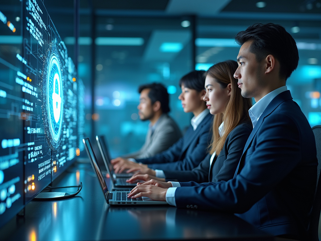 Diverse team using sase solutions in modern, secure office environment