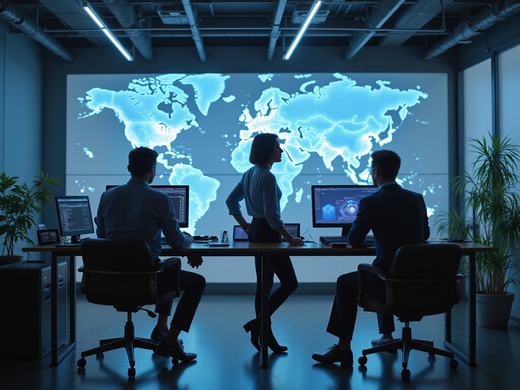 Professionals discussing evolution of SD WAN technology in a modern office