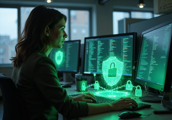 IT professional adding security guardrails to AI code generation