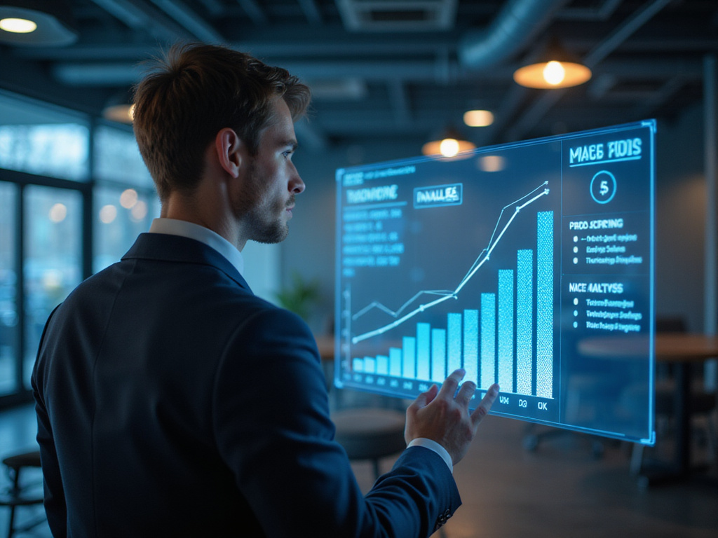 Business professional analyzing Singular Pricing on holographic display