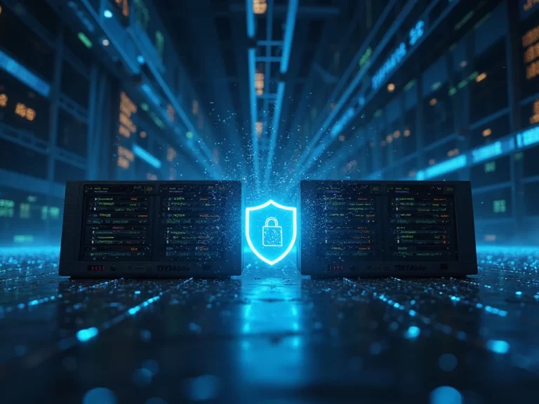 Comparative image of SolarWinds and Tenable tech units with cybersecurity elements