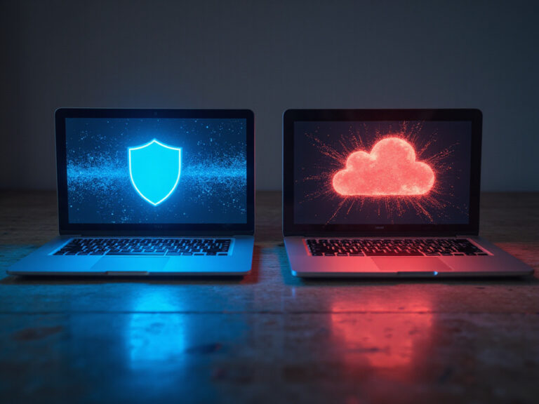 Comparative image of Sweet Security and Prisma Cloud on laptops