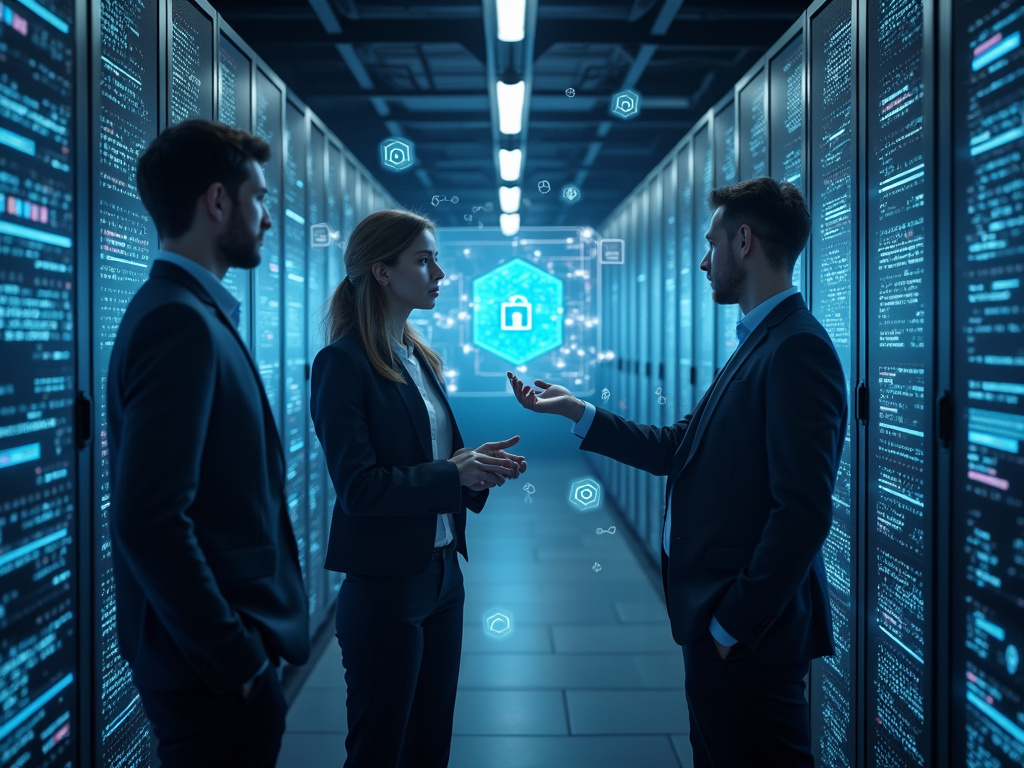 Professionals discussing SASE and ZTNA implementation in server room