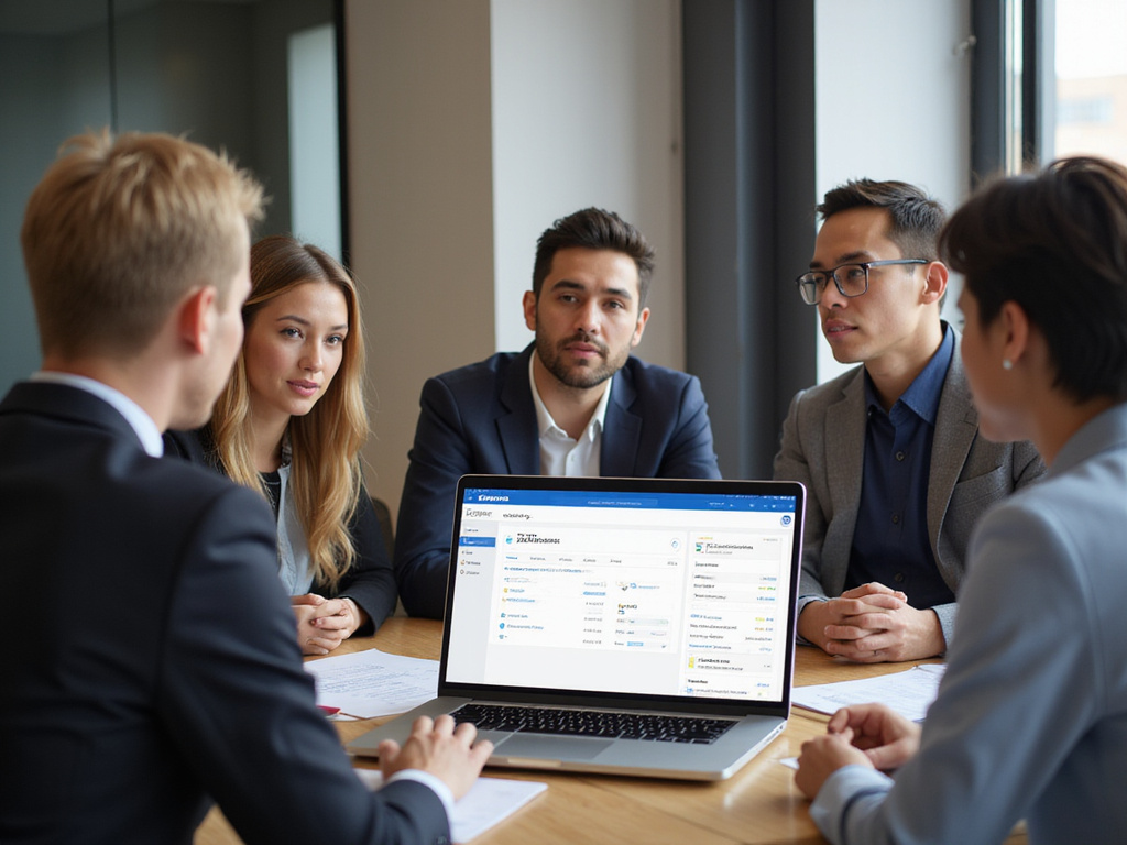 Professionals analyzing Usermaven Pricing on laptop in contemporary office