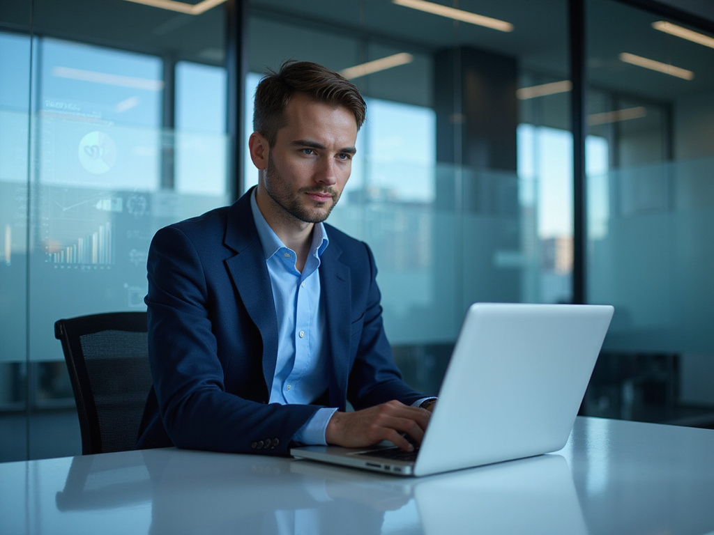Professional working on zero trust cyber security in modern office