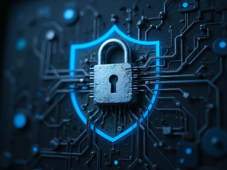 Cybersecurity zero trust model symbolized by padlock and circuits