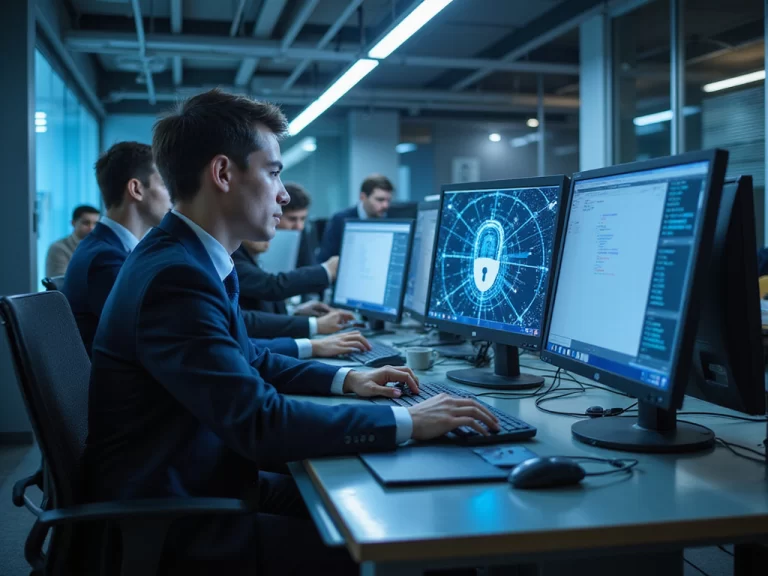 Secure office illustrating zero trust network with diverse staff working