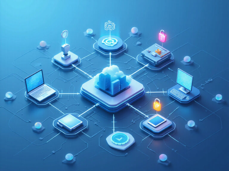 Futuristic diagram showcasing zero trust network access ztna security features