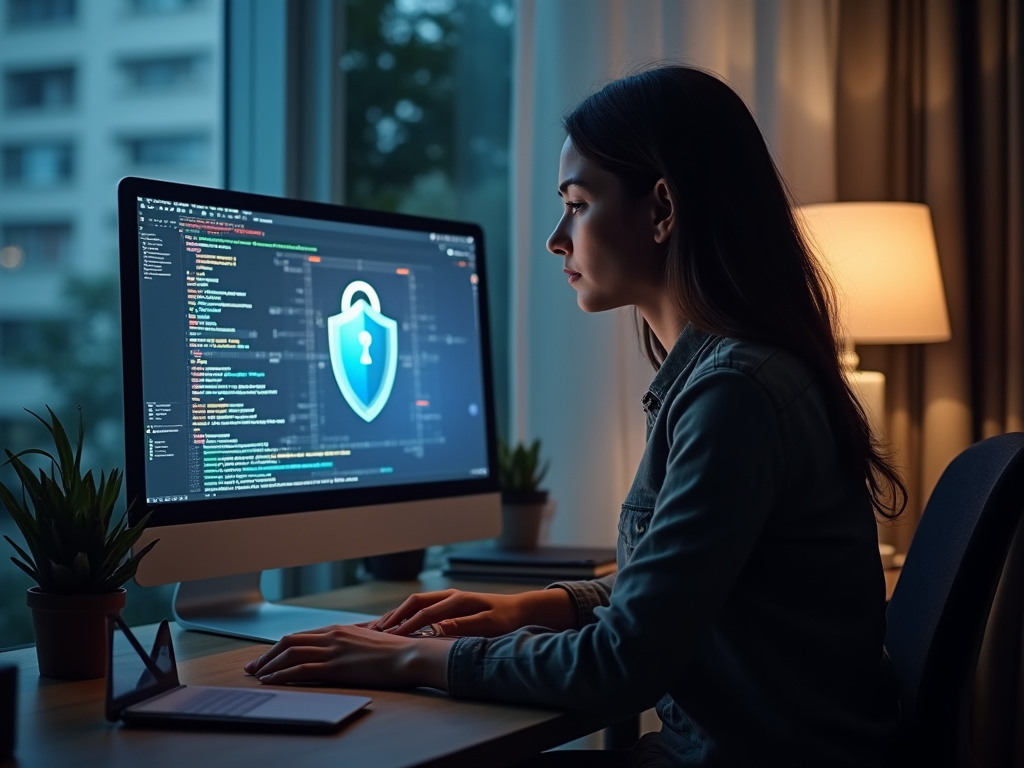 Person implementing zero trust remote access in home office setup