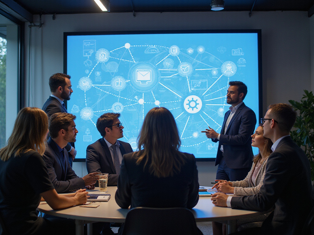 Diverse tech professionals analyzing a zero trust software network diagram